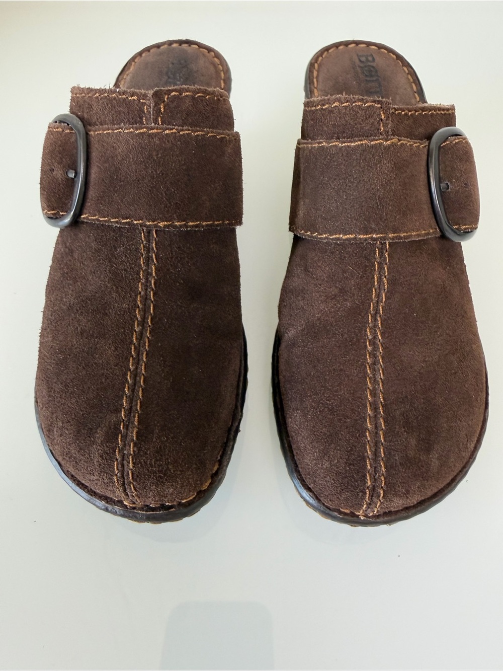 Born Women Dark Brown Suede Slip-On Clogs Buckle Shoes  Size 7